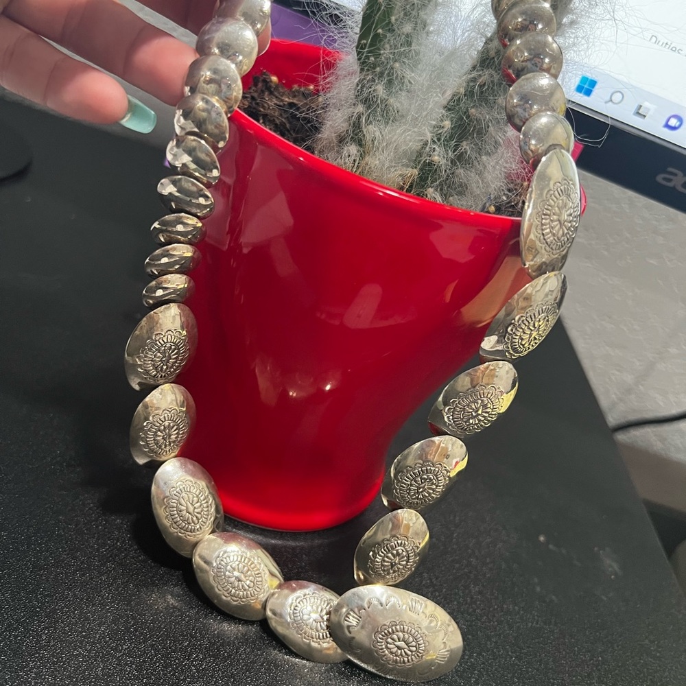 Sterling silver pillow bead necklace